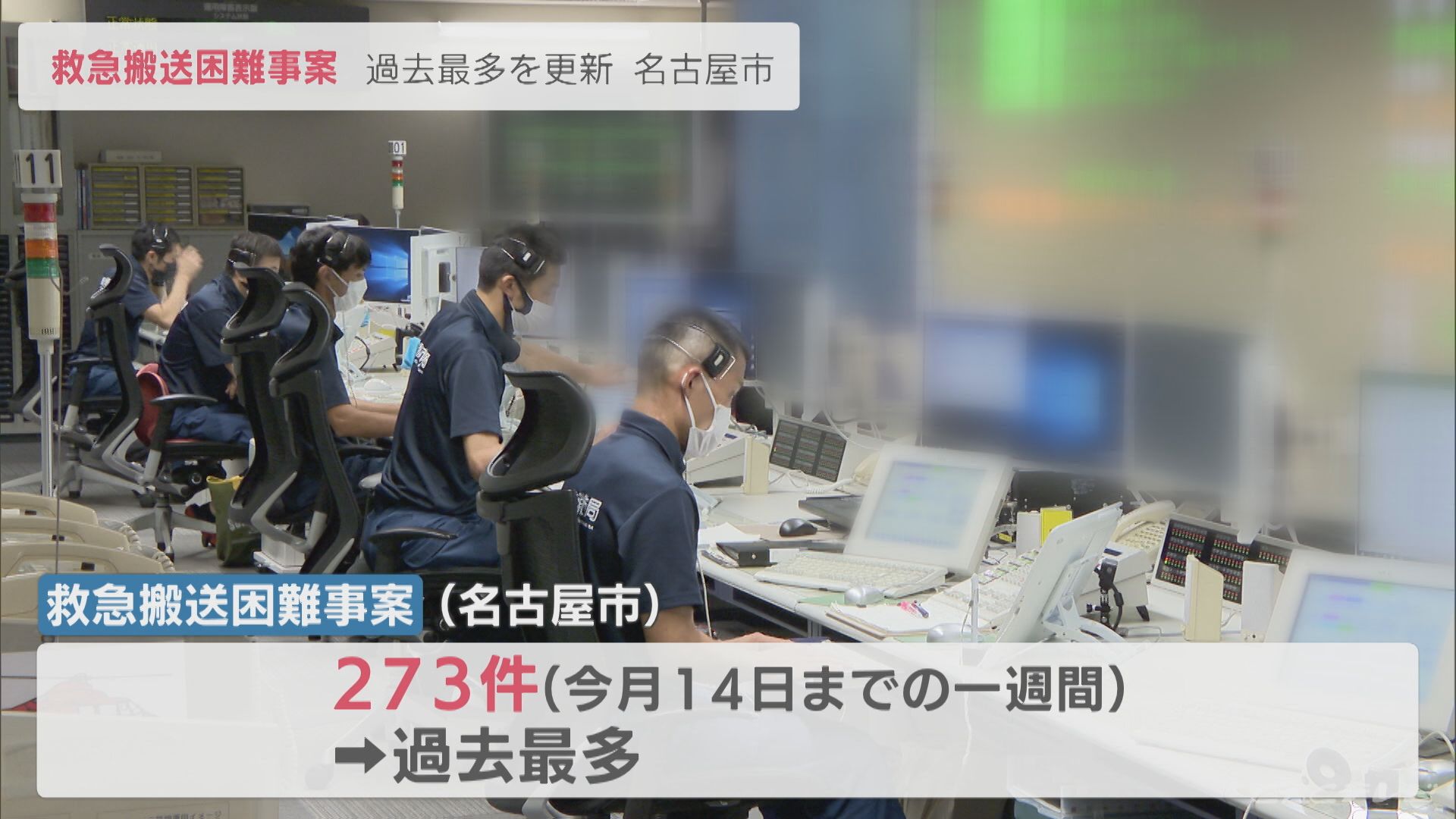 「救急搬送困難」名古屋市で過去最多　14日までの1週間に273件　37病院に断られたケースも