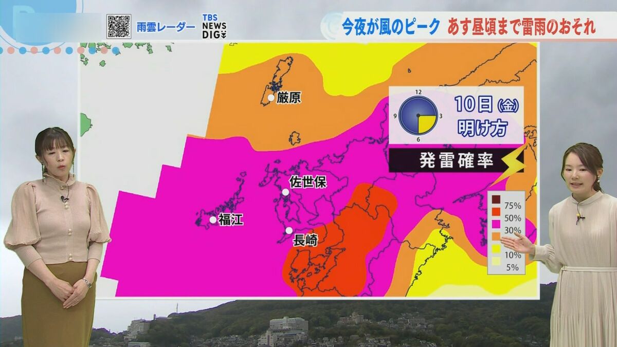長崎】9日（木）夜は暴風 10日（金）明け方にかけて「滝のような雨」の