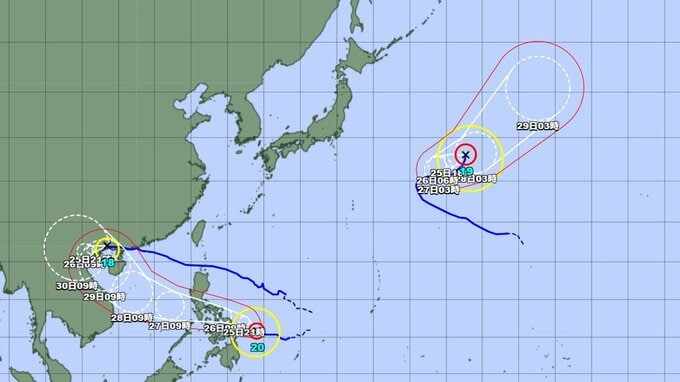 【台風情報】トリプル台風の今後は？18号、19号、20号の勢力と進路を詳しく　最大瞬間風速60メートル予報　今後の全国の天気を画像で　気象庁|TBS NEWS DIG