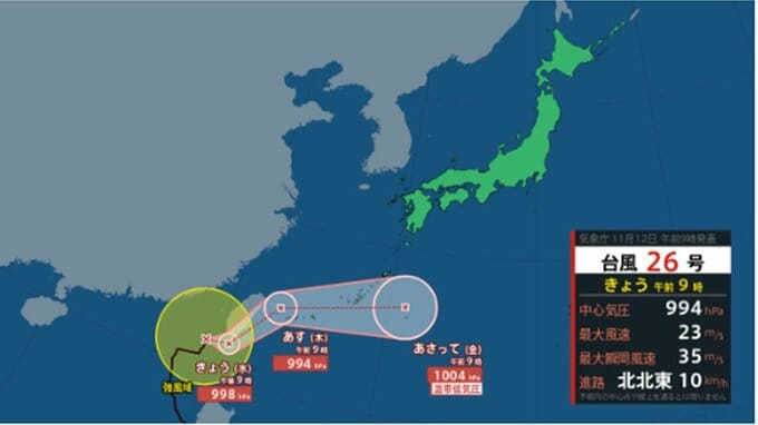 【台風情報】あす沖縄に接近の可能性... 台風26号(フォンウォン)のこのあとの勢力と進路を詳しく　最大瞬間風速35メートル予報　沖縄への影響は？ 全国の天気を地方ごとに　気象庁|TBS NEWS DIG