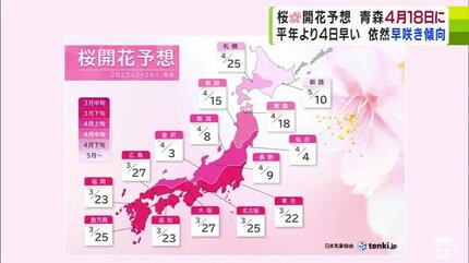 日本気象協会による2025年2回目の「桜開花予想」発表 桜前線は3月22日