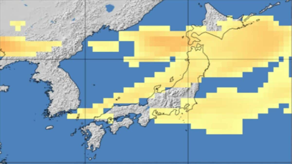 【黄砂情報】　22日12時でも黄砂が残る予想　関東や東海、東北、北海道などの広い範囲に　気象庁の「黄砂情報」シミュレーション