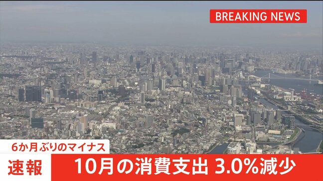10月の消費支出−3.0％　6か月ぶりのマイナス　物価高による節約志向が鮮明に|TBS NEWS DIG