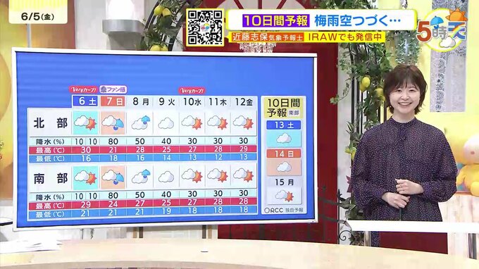 【6/6・7(土日)広島天気 】土曜は晴れて真夏の暑さ　日曜は雨でひんやり　雨脚強まるところも　|　RCC NEWS | 広島ニュース | RCC中国放送