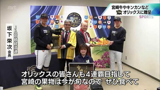 宮崎牛50kgに「たまたま」など旬のフルーツ100kg　オリックス･バファローズに激励の特産品　|　MRTニュース ｜ ＭＲＴ宮崎放送