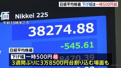 午前の日経平均株価　下げ幅が一時500円超　3週間ぶりに3万8500円台を割り込む場面も| TBS CROSS DIG with Bloomberg
