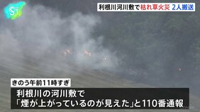 埼玉・本庄市の利根川の河川敷で枯れ草火災　火元とみられる場所から西に1キロ以上の広範囲で燃え広がる　消火活動中の体調不良で2人搬送|TBS NEWS DIG