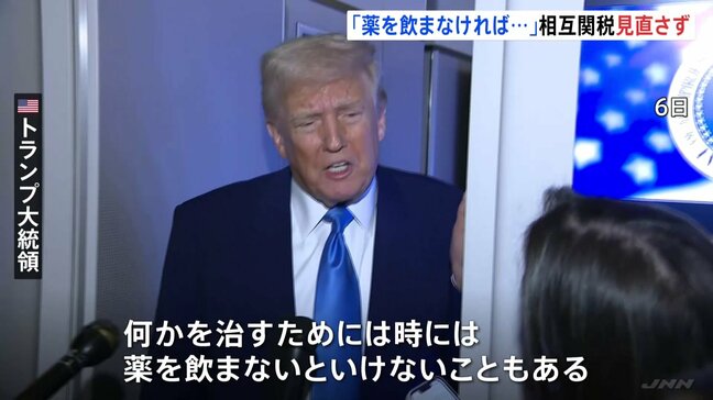 トランプ大統領「薬を飲まなければいけないときもある」世界的な株価急落も、相互関税を見直さない考え強調|TBS NEWS DIG