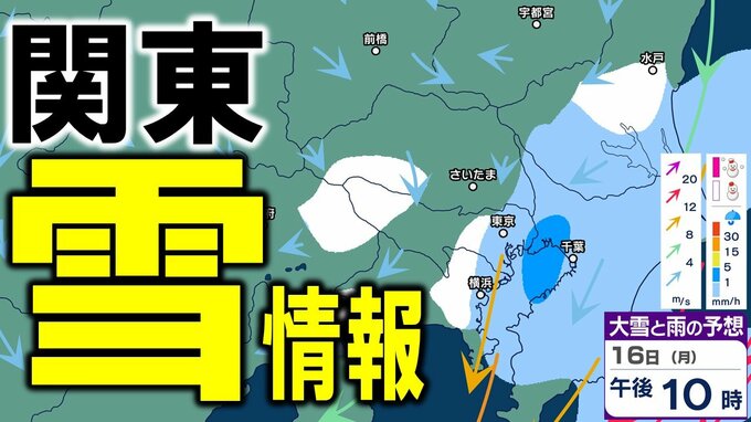 【東京・神奈川で雪？】東京では16日夕方～17日明け方にかけて「雪」や「雨」の天気か　気象庁が「雪に関する東京都気象情報」を発表　23区でも積雪となる可能性が？　大雪シミュレーションの最新予想あり|TBS NEWS DIG