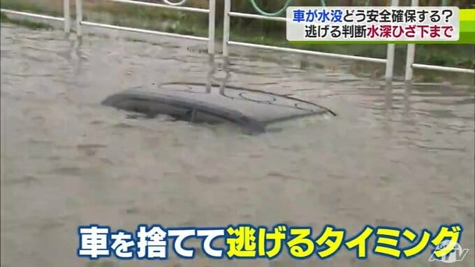 大雨で道路冠水！車が水没…その時どうすれば？車を捨てる判断目安は「水位ひざ下の高さ＝約30cm」|TBS NEWS DIG