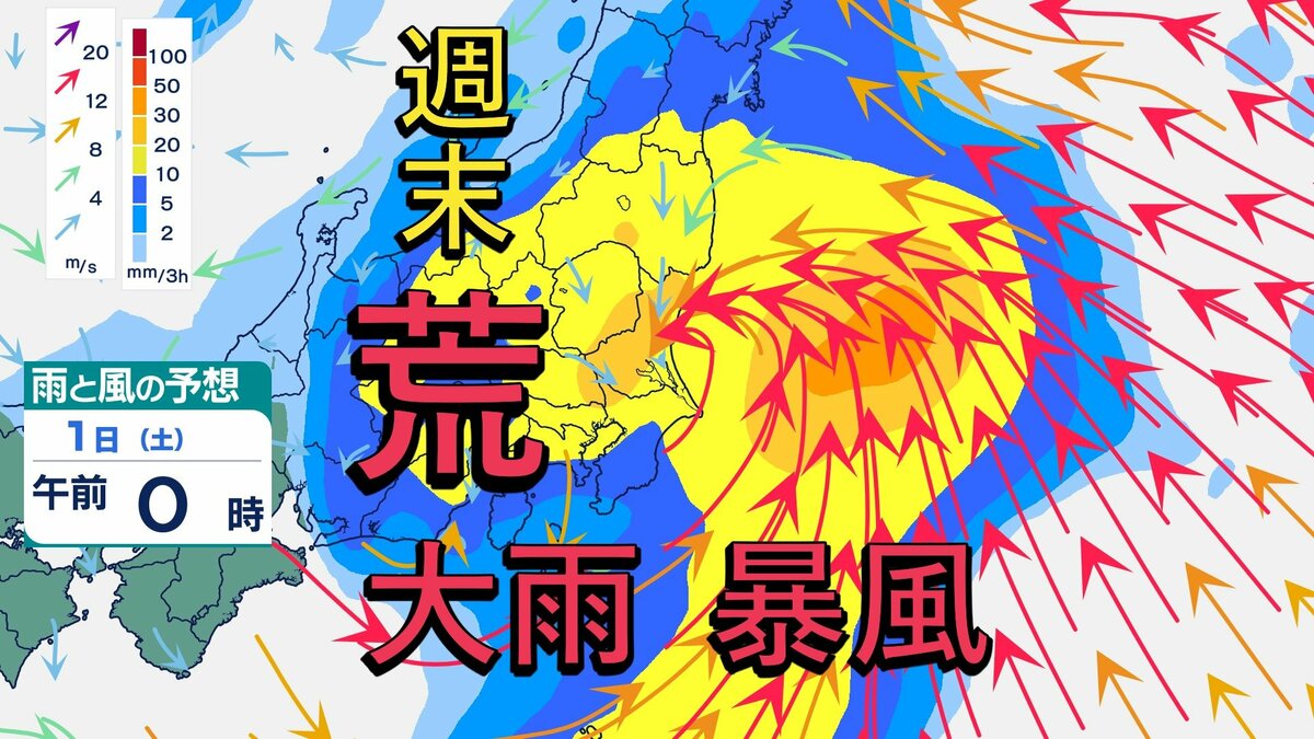 週末は各地で警報級の大雨の恐れ　爆弾低気圧が本州を通過する見込み　台風並みの暴風にも注意　　【雨風シミュレーション】
