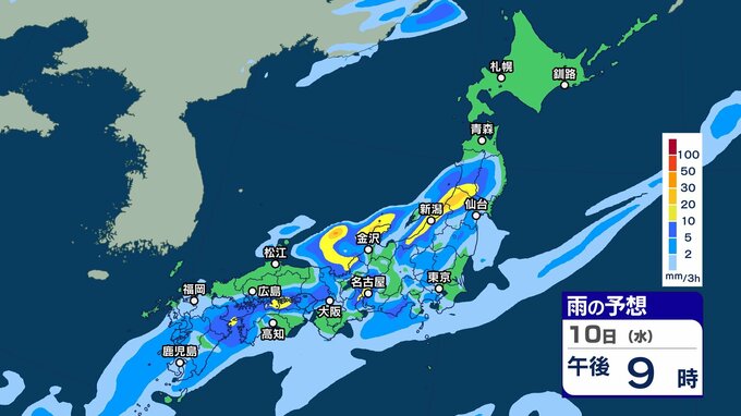 【大雨情報】前線停滞で大気の状態が非常に不安定　北日本～西日本では10日にかけて落雷や竜巻などの激しい突風、非常に激しい雨に注意【3時間ごとの雨シミュレーション・9日正午更新】|TBS NEWS DIG