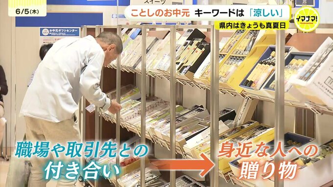 「半額商品を自宅用に」　デパート贈る“涼”のお中元商戦はじまる　力入れるのは“自宅で楽しめる”商品　一方不動の人気は1万超の高級ブドウ！　「冷たい」ギフトで猛暑に備える　広島|TBS NEWS DIG