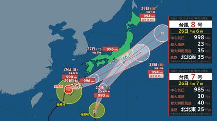 ダブル台風】台風8号は27日(土)に東日本に接近・上陸のおそれ