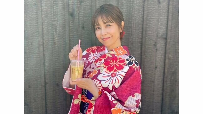 【緒方かな子】娘と着物姿で倉敷の街を散策　「岡山と言えば桃太郎、桃太郎と言えば桃って事で、桃100％ジュースも頂きました」|TBS NEWS DIG