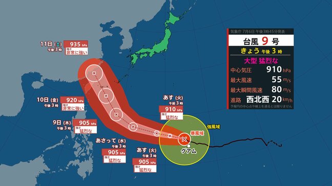 【台風情報】台風9号(バービー)発達して夏の高気圧を強めている?9日頃から沖縄・奄美で警報級大雨・風・波のおそれ【6~11日までの雨・風シミュレーション】(6日午後3時現在)|TBS NEWS DIG