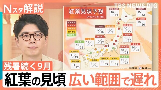 残暑続く9月…今年の紅葉は「広範囲で遅れ」色づく間もなく葉が落ちる可能性も?【Nスタ解説】|TBS NEWS DIG