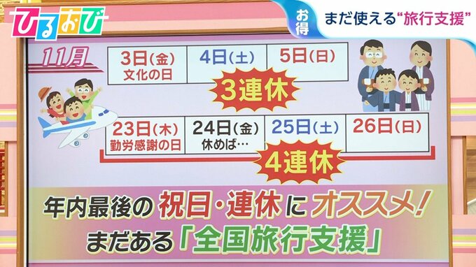まだ使える！「全国旅行支援」　年内最後の祝日・連休に鳥海氏おすすめのプランは？【ひるおび】|TBS NEWS DIG