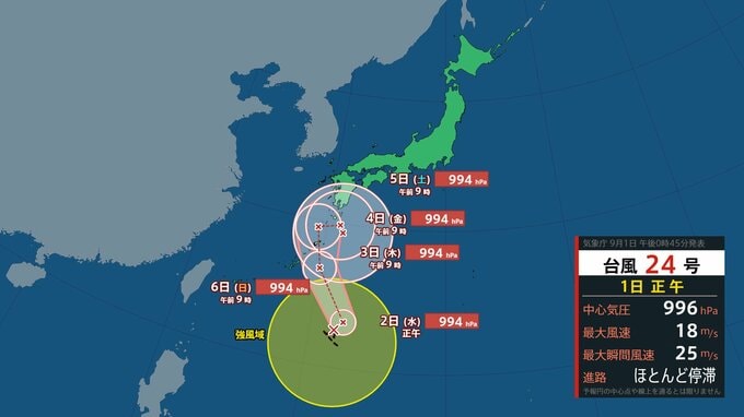 【台風情報】台風24号(クロヴァン)　4日ごろには奄美近海に達する見込み　複雑な動きとなる可能性【今後の風雨のシミュレーション】|TBS NEWS DIG