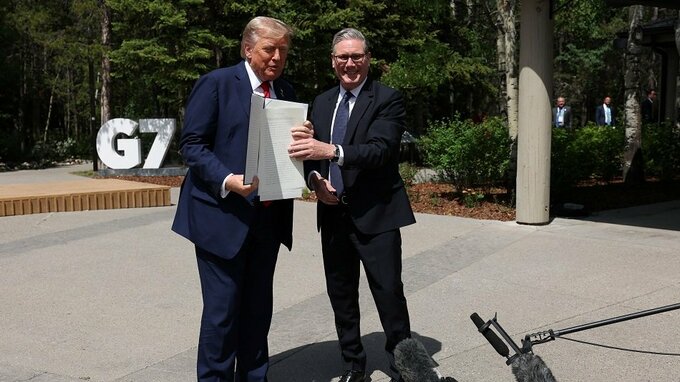 米英首脳、関税緩和の貿易協定実施で合意－車関税は月内引き下げ