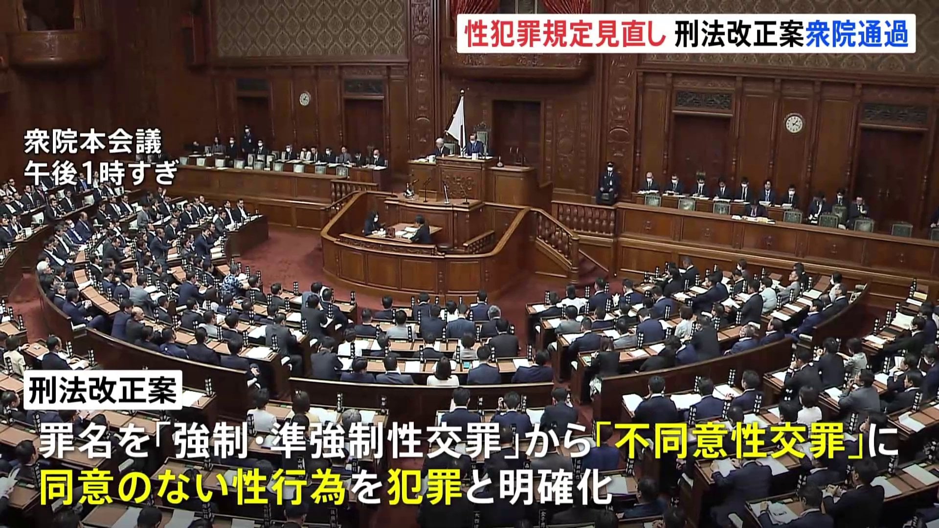 「同意なしの性行為は処罰対象」刑法改正案が衆議院通過 「強制・準強制性交罪」から「不同意性交罪」に変更 TBS NEWS DIG