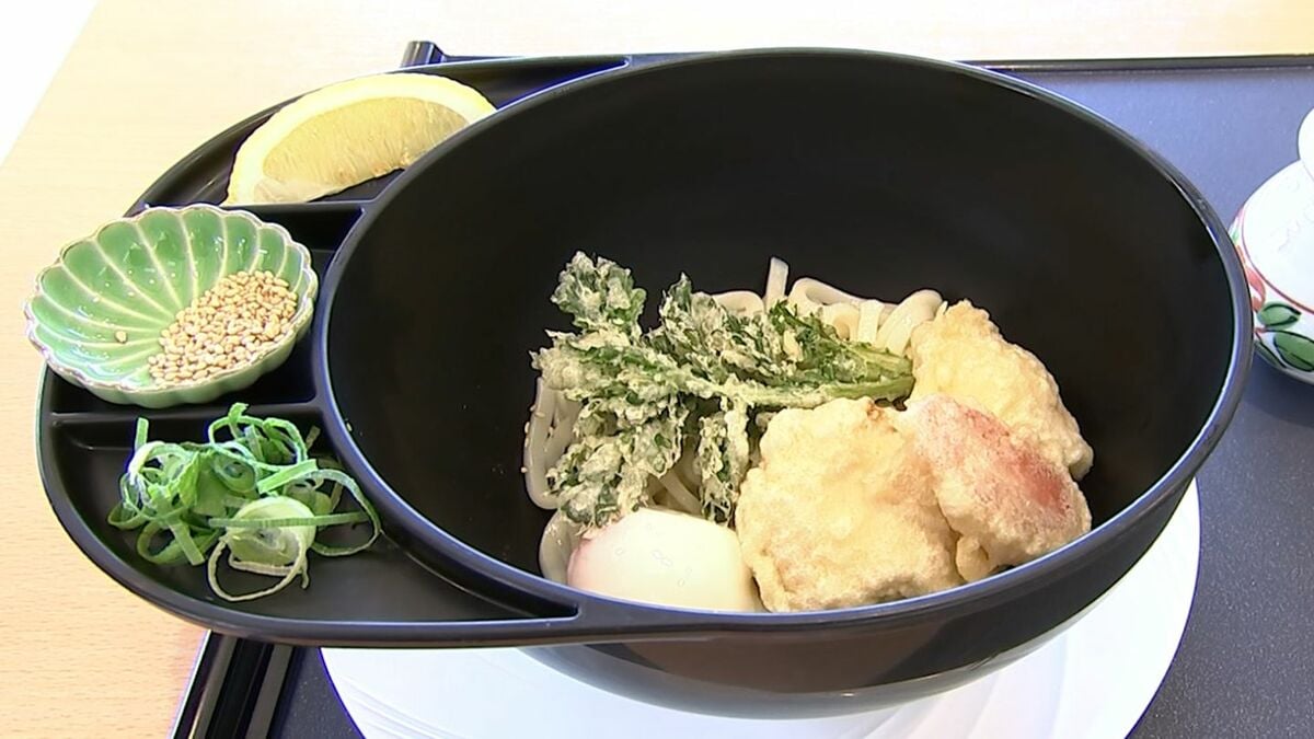 ヘルメット型のうどん鉢「つばにネギやゴマなど薬味載せ」高松道（上り