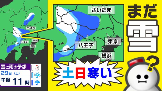 【東京 首都圏 まだ雪が降るのか？】２９日（土）３０日（日）冷たい雨 ＜寒の戻り”すぎ”＞【雪はどこで？暖かくなるのはいつ？】雪のシミュレーション２９日（土）～３０日（日）／週間予報|TBS NEWS DIG
