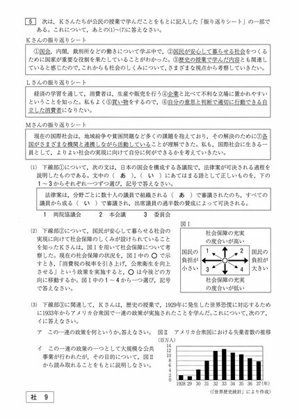山口県公立高校入試『社会』試験問題・解答（令和7年度・2025年度