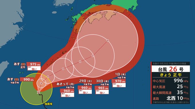 【台風情報】「台風26号(スリゲ)」また本州に影響の可能性も…10月6日までの雨風シミュレーション【気象庁26日12時45分発表】|TBS NEWS DIG