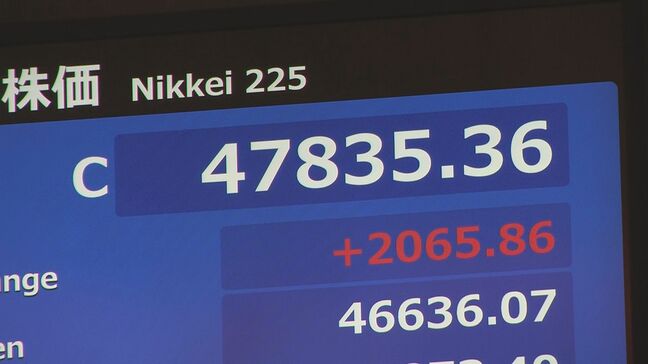 日経平均株価が一時2100円以上値上がり、4万7835円で取引終了 取引時間中の最高値更新 史上初の4万7000円台に|TBS NEWS DIG