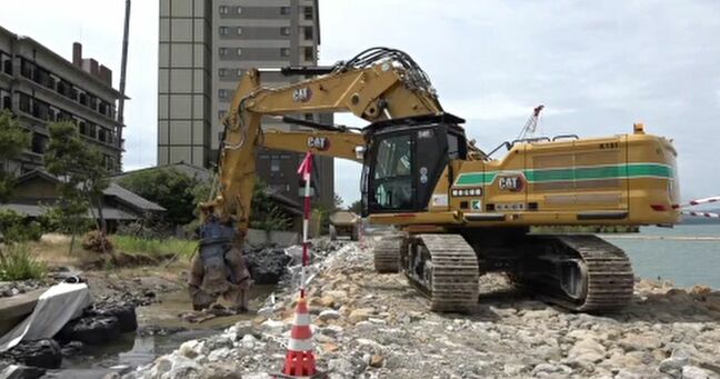 地震からもうすぐ1年半 海上の仮設道路から護岸を撤去 和倉温泉で本格復旧工事始まる 石川・七尾市|TBS NEWS DIG