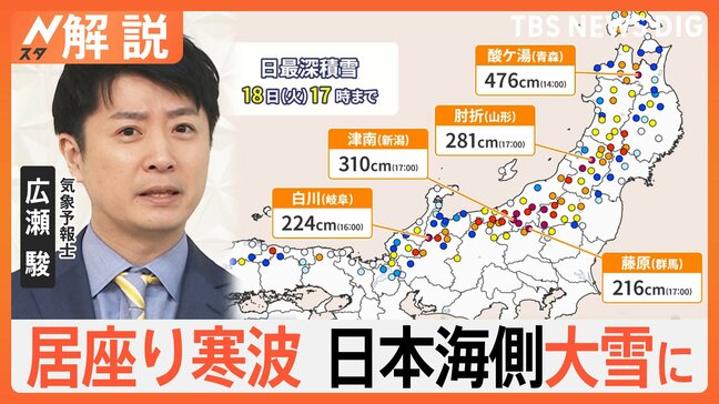 大雪“警報級”の可能性も…寒波“居座り”長期化か？ 東海～近畿の平野部で積雪予想も　来週以降は気温上昇に注意【Nスタ解説】|TBS NEWS DIG