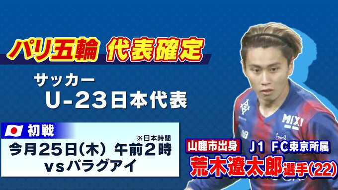 パリ五輪・サッカーU23日本代表に山鹿市出身・荒木遼太郎（J1 FC東京）が選出　|　熊本のニュース｜RKK NEWS｜RKK熊本放送