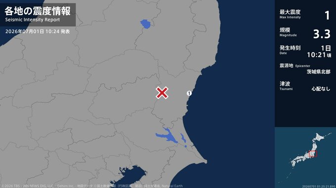茨城県で最大震度1の地震　茨城県・日立市|TBS NEWS DIG