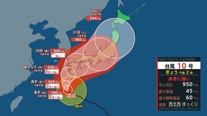 【台風情報】台風10号さらに発達…29日に九州南部・奄美を北上、上陸の可能性も【雨風シミュレーション】動き遅く総雨量が多くなる見込み|TBS NEWS DIG
