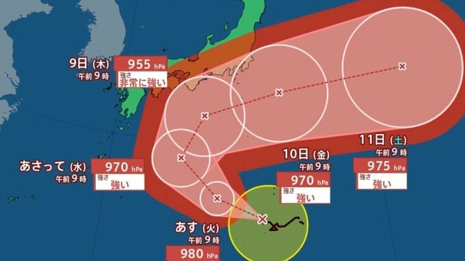 【台風情報】「台風22号（ハーロン）」急カーブして日本列島沿岸部を西から東へ　予報円内に近畿・東海・関東地方が → 9日には最大瞬間風速60メートルの非常に強い台風になる見込み　今後の進路は？【6日午前10時20分更新　気象庁発表　10月6日～10月21日までの16日間天気シミュレーション】|TBS NEWS DIG