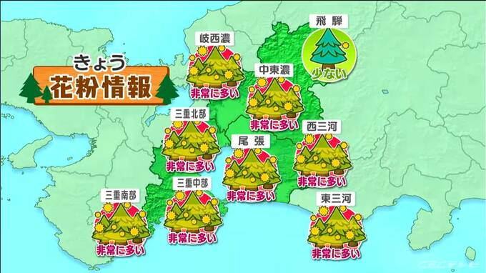 東海地方は花粉“大量飛散” 洗濯物は払ってから取り込みを きょうは青空広がるも北風冷たい一日に 愛知･名古屋･岐阜･三重の天気予報（3/5 昼）　|　名古屋・愛知・岐阜・三重のニュース【CBC news】 | CBC web