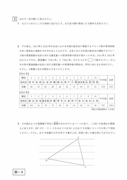 入試問題全教科・解答速報】鹿児島県公立高校入試3月6日 社会・数学