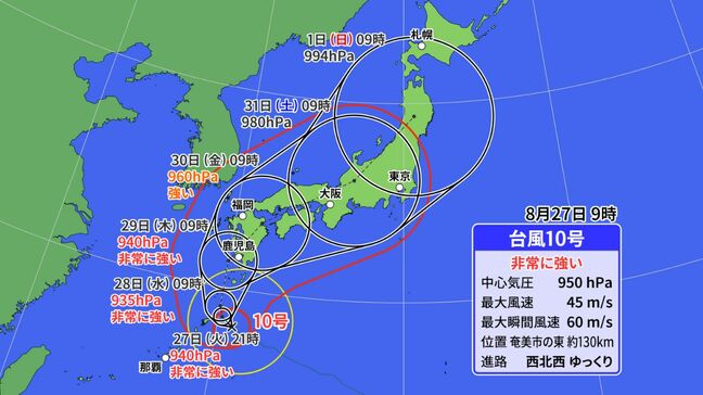 【台風10号・最新予報円発表】九州南部に西から上陸か のろのろ台風で「暴風・大雨・高波」に加え「高潮」の危険性も|TBS NEWS DIG