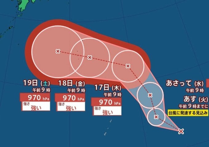 【気象情報】日本の南海上にある熱帯低気圧が台風へと変わるおそれ　強い勢力へ発達し、シルバーウィークの日本の天気に影響を及ぼす可能性（14日午前10時30分発表）|TBS NEWS DIG