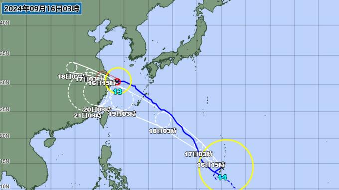 大型の台風14号プラサンが発生 13号を追うように沖縄に接近予報 現在地と予想進路(16日午前3時)|TBS NEWS DIG