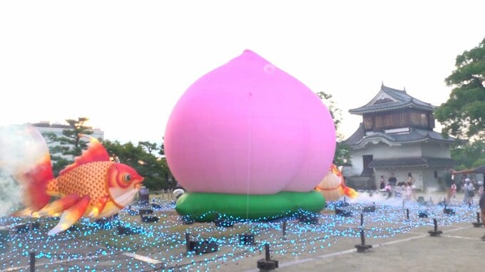 岡山城一帯で「烏城夏まつり」　巨大な金魚と桃も登場　音楽や照明で夜の岡山城を幻想的に彩る【岡山】|TBS NEWS DIG