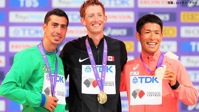 男子35km競歩で日本勢メダル第1号の勝木隼人　晴れやかな表情でメダルセレモニーへ【東京世界陸上】|TBS NEWS DIG