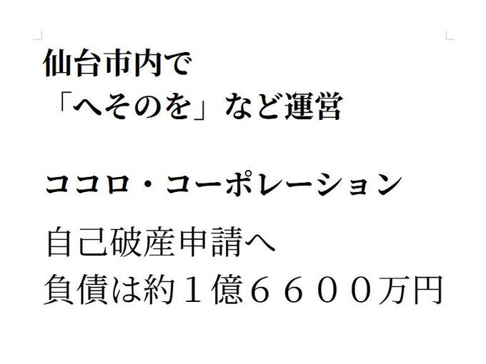 仙台市内で「へそのを」などの居酒屋運営　「ココロ・コーポレーション」自己破産申請へ|TBS NEWS DIG