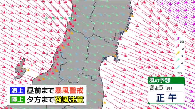 海上では暴風に警戒 最大瞬間風速25m以上を観測した場所も…夕方まで強風に注意が必要 tbc気象台|TBS NEWS DIG