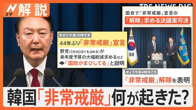 発令も6時間で解除… 韓国「非常戒厳」何が起きた? 専門家「3つの想定外」【Nスタ解説】|TBS NEWS DIG