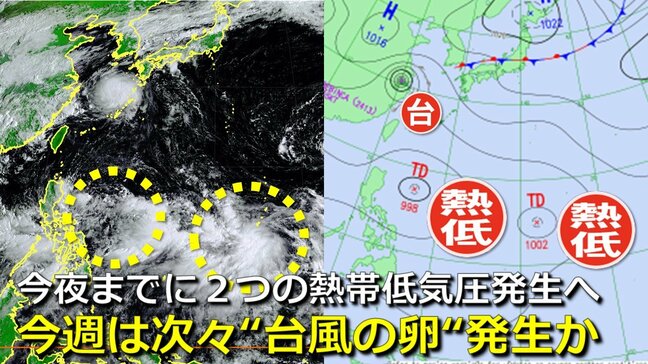 【台風情報】台風13号の“次の台風”へ発達か　今夜までに「２つの熱帯低気圧」発生へ　今週は“台風の卵”続々  本州に接近・秋雨前線も南下で大雨おそれも　気象庁・アメリカ・ヨーロッパ進路予想比較【20日まで雨・風シミュレーション】|TBS NEWS DIG