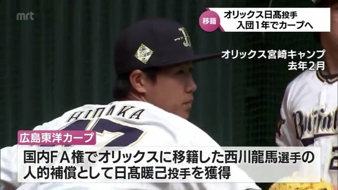 オリックス 日髙暖己投手(富島高出身)　人的補償で広島に移籍　　|　MRTニュース ｜ ＭＲＴ宮崎放送