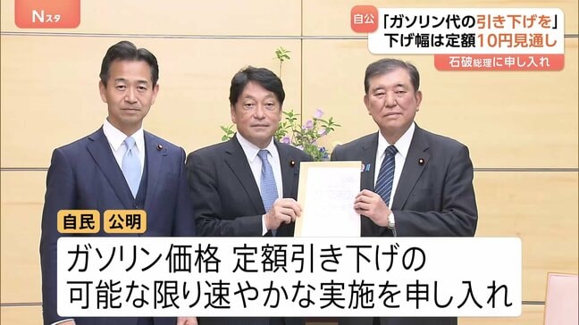 「ガソリン定額引き下げの速やかな導入を」 自民・公明の政調会長が石破総理に申し入れ 下げ幅は「10円」の見通し|TBS NEWS DIG