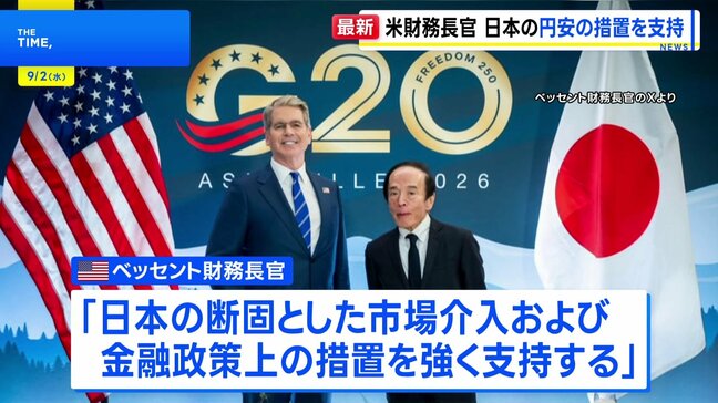 ベッセント財務長官と日銀・植田総裁が会談　行き過ぎた円安への「断固とした金融政策上の措置を強く支持」|TBS NEWS DIG